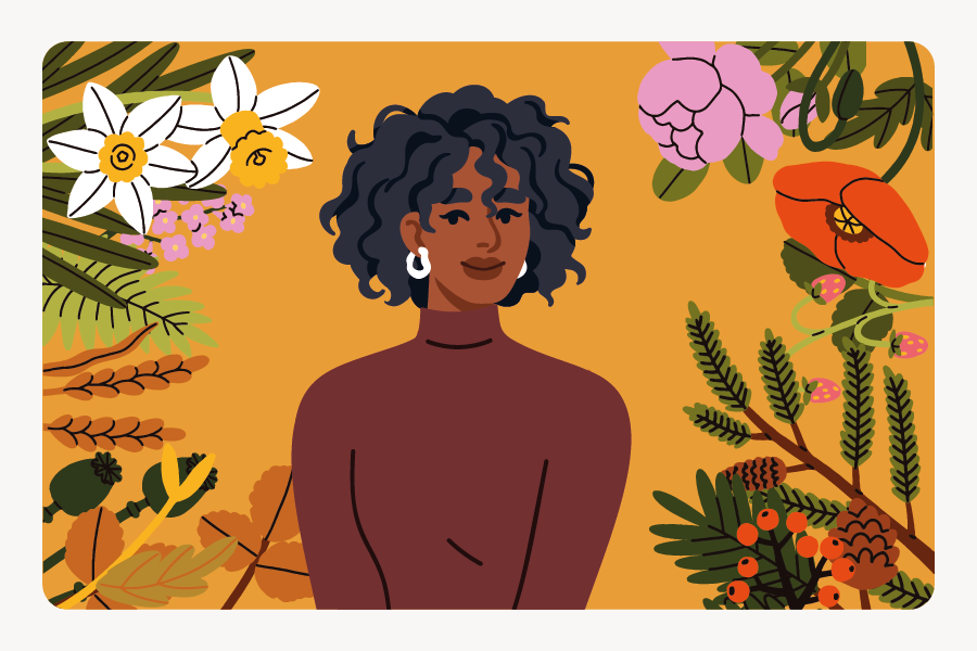 An illustration of a women on a background full of colour.
